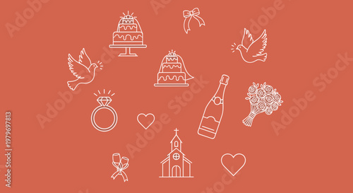 Wedding Engagement Symbols and Icons.