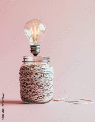 Conceptual Image of Unraveling String and Lightbulb for Mental Clarity