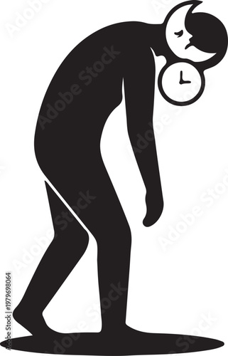 Sleep Deprivation Tired Human Silhouette Insomnia Concept Icon