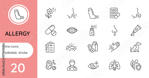 Set of line icons. Allergy. Vector, editable.