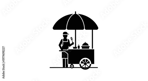 Street vendor selling food cart.