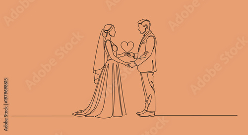 Bride and groom holding heart.