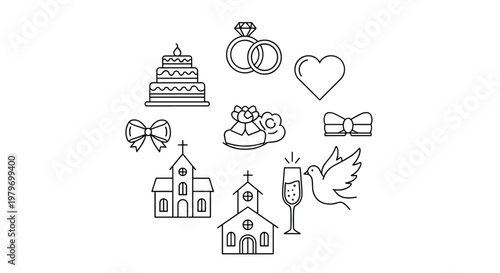 Wedding marriage icons and symbols.