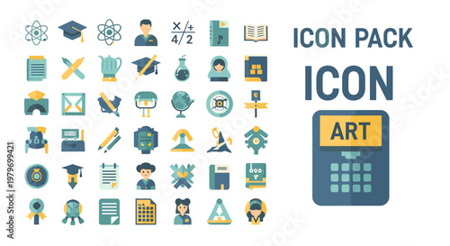 A vibrant set of icons representing education and achievement, perfect for illustrating concepts of learning, graduation, and knowledge.