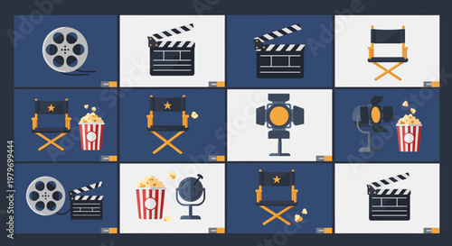 A vibrant illustration showcasing film production elements, evoking creativity and the collaborative spirit of storytelling for marketing or social me
