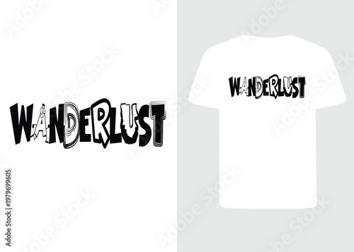 Wanderlust Fun Hand-Drawn Typography T-shirt Design with Cartoon Character