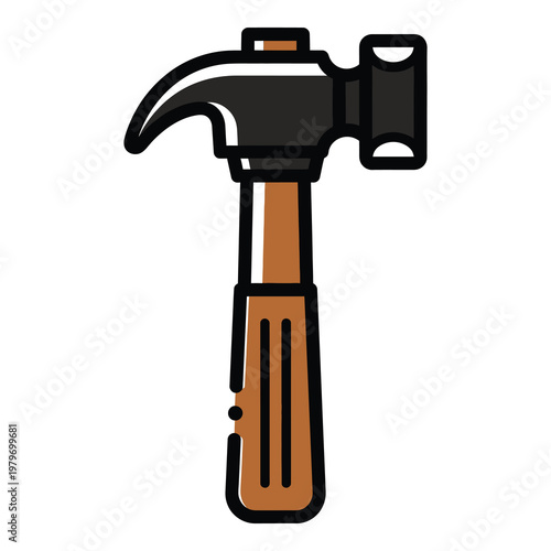 Cartoon illustration of a hammer with brown handle and black head icon