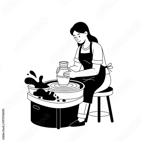 A woman skillfully shapes clay on a pottery wheel in a studio