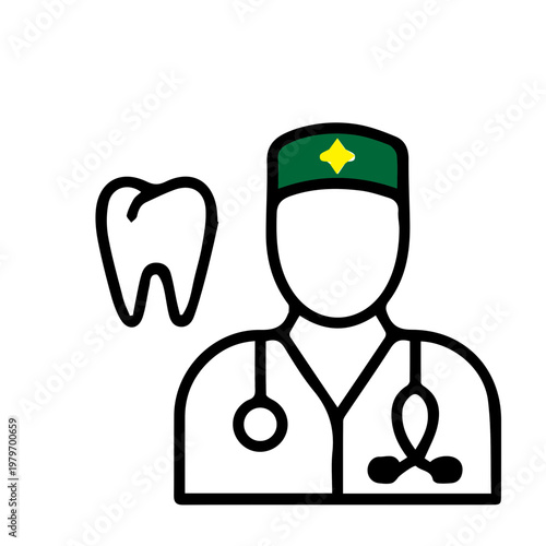 Vector illustration of a dentist with a tooth icon representing dental care and oral hygiene, suitable for medical and health-related websites