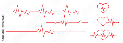 Red electrocardiogram heartbeat rhythm line illustration. Pulse heart rate vector icon in flat style. Heart rate, pulse beat frequency icon, health chart, waveform vector