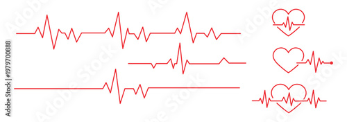 Heartbeat pulse line icon vector. Medical symbol for cardiovascular health  heart rate monitor and clinical diagnostic electrocardiogram set. Vector Illustration