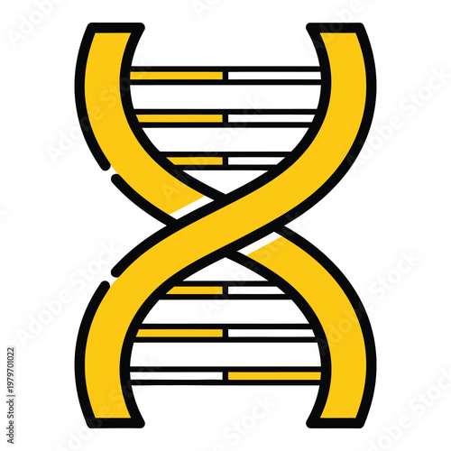 DNA double helix structure illustration with yellow and black colors  genetic symbol icon