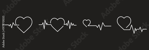 Heartbeat pulse line icon vector illustration of medical heart rate wave in black and red. Heart rate pulse graph. Heartbeat icon. ECG  EKG test report. Electrocardiogram line symbol. Heart rhythm