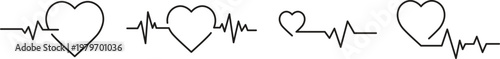 Heartbeat pulse line icon vector illustration of medical heart rate wave in black and red. Heart rate pulse graph. Heartbeat icon. ECG  EKG test report. Electrocardiogram line symbol. Heart rhythm