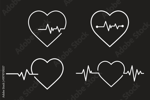 Heartbeat pulse line icon vector illustration of medical heart rate wave in black and red. Heart rate pulse graph. Heartbeat icon. ECG  EKG test report. Electrocardiogram line symbol. Heart rhythm