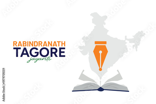 Rabindranath Tagore portrait with open book for Tagore Jayanti