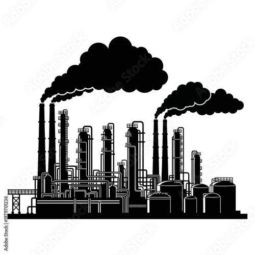 Industrial complex with smokestacks emitting pollution into the atmosphere