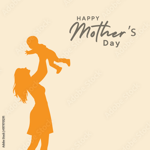 Happy Mother's Day greeting card with mother and child silhouette Social media Banner