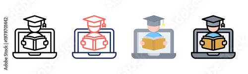 Online Learning icon set multiple style collection