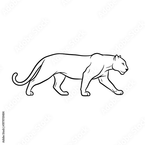 A sleek black panther depicted in a minimalist line art style