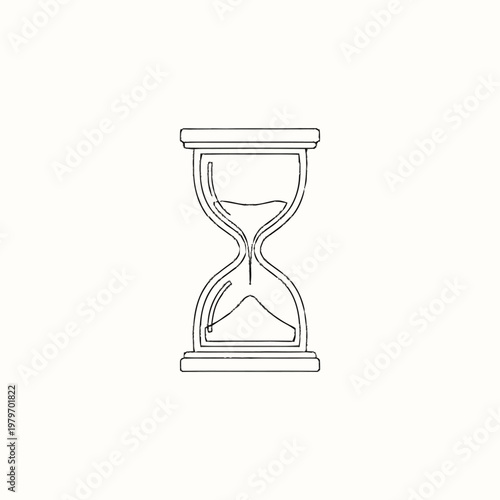 Minimalist line art illustration of an hourglass with sand flowing, symbolizing time, countdown, deadlines, and urgency.