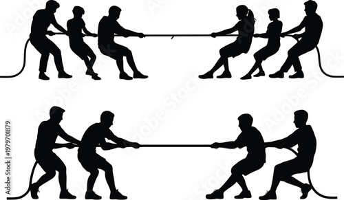 A group of people playing tug of war on a rope