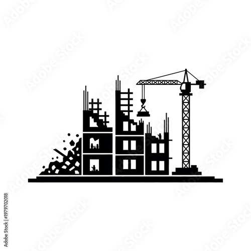 Construction Site with Crane and Building Under Development.