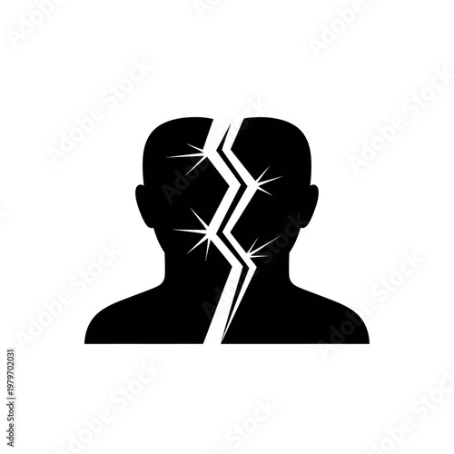 Cracked Head Silhouette with Sparkles Representing Mental Stress.