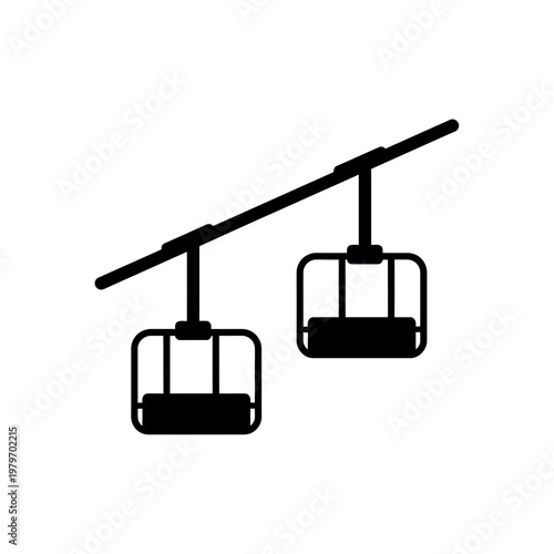 Ski lift chairs on a cable in a simple black and white illustration.