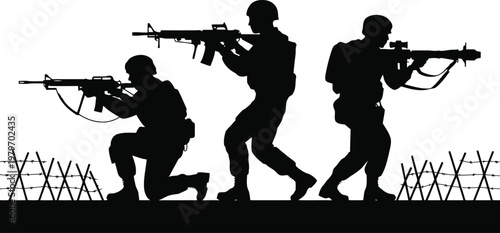 Soldiers in combat gear moving tactically