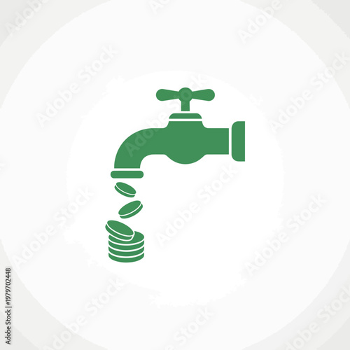 Water tap dispenses coins in a simple graphic illustration