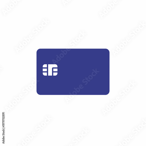 a blue credit card with a white chip on a plain background