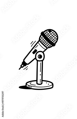 Microphone on stand isolated against black background