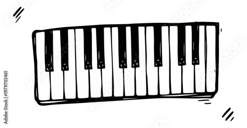 Piano keyboard black and white illustration musical instrument