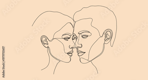 Continuous line drawing of two faces.