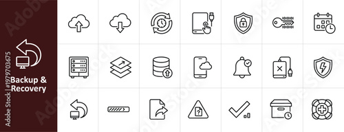 Backup and Recovery Line Icon Set - Minimalist Data Storage and IT Security Vector Illustrations