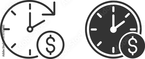 Clock with Dollar Coin Time is Money Concept