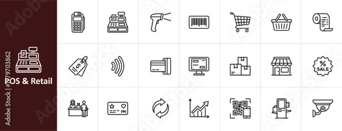 POS and Retail Line Icon Set - Minimalist Store Management and Checkout Vector Illustrations
