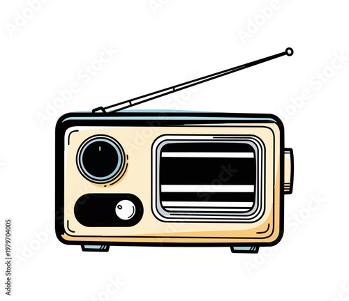 Vintage radio illustration against black background