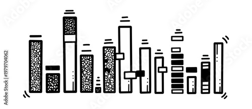 Abstract data visualization showing various metrics white on black background