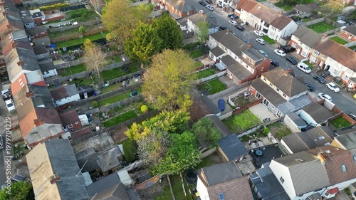 Urban Drone Flight Above Streets of British City and Town of England Great Britain. Drone Mounted Wide Angle Camera Footage Was Captured During Cold Day of 8th April, 2026. 