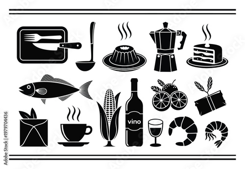 Collection of Food and Kitchen in Black and White