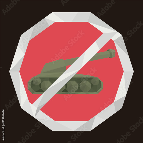 Abstract No War polygon signage isolated on brown square background