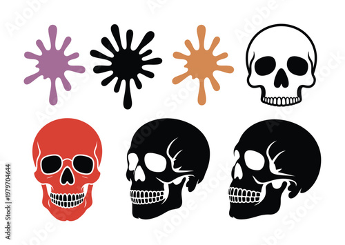 Collection of Skulls and Paint Splatters