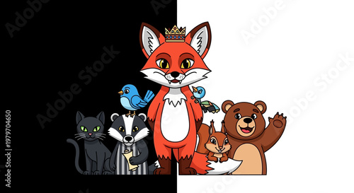 A group of cartoon animals standing together.