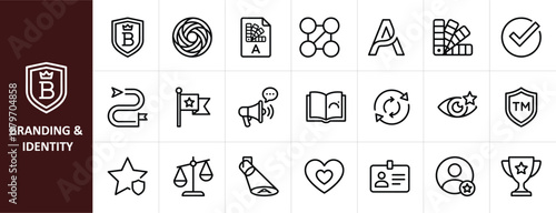 Branding and Identity Line Icon Set - Marketing and Corporate Design Vector Illustrations