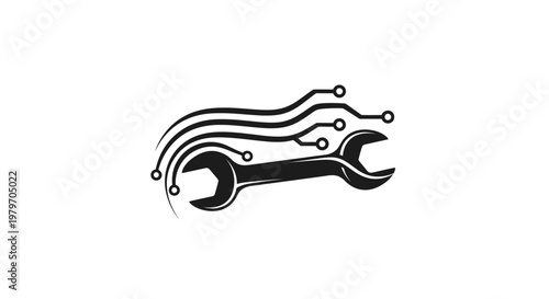 Digital wrench with circuit board lines representing technology and repair.