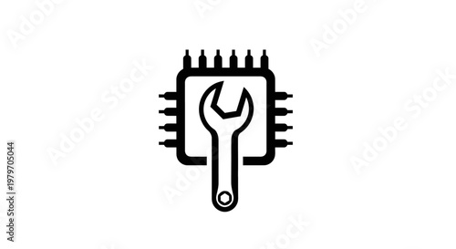 Microchip with Wrench Icon Representing Electronic Repair and Maintenance.