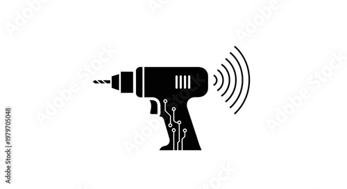Smart Drill with Wireless Connectivity and Circuitry Icon.