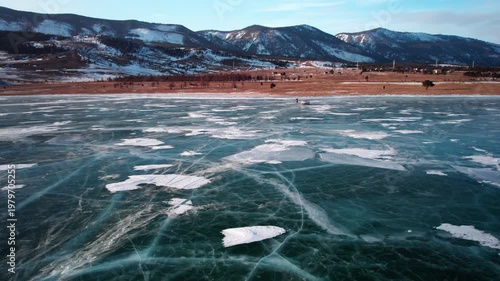 Flight over the ice of Lake Baikal